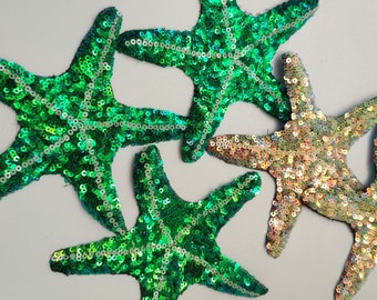 2 Pieces Starfish Sequined Applique Patch,Paillette Patch,Sequins Patch Supplies for Coat,T-Shirt,Costume Decorative Appliques Patches