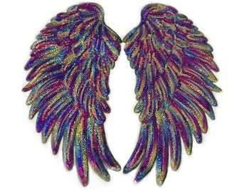 A Pair of Wing Sequined Iron on Applique Patch,Sequins Wings Patch Supplies for Coat,T-Shirt,Costume Decoration Appliques Patches