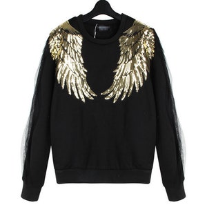 A Pair Golden Wing Sequined Applique Patch,Paillette Patch,Sequins Patch Supplies for Coat,T-Shirt,Costume Decoration