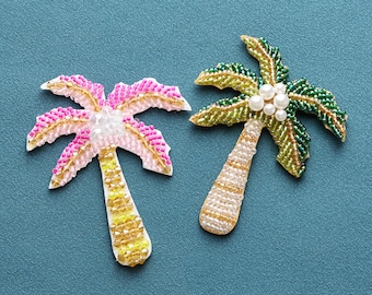 Delikat Stickerei Perlen Kokosnussbaum Applikation Patch, Strass Baum Patch Zubehör für Mantel, T-Shirt, Kostüm Dekorative Applikationen Patch