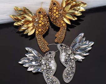Delicate Embroidery Bird Sequined Beaded Applique Patch,Rhinestone Bird Patch Supplies for Coat,T-Shirt,Costume Decorative Appliques Patches