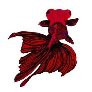 Delicate Red Goldfish Embroidered Applique Patch,Vintage Fish Patch for Clothing or Dress,Decorative Embroidery Appliques Patches