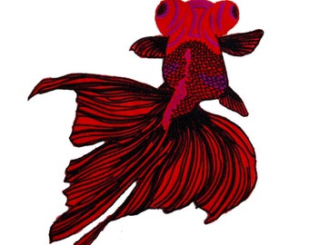 Delicate Red Goldfish Embroidered Applique Patch,Vintage Fish Patch for Clothing or Dress,Decorative Embroidery Appliques Patches