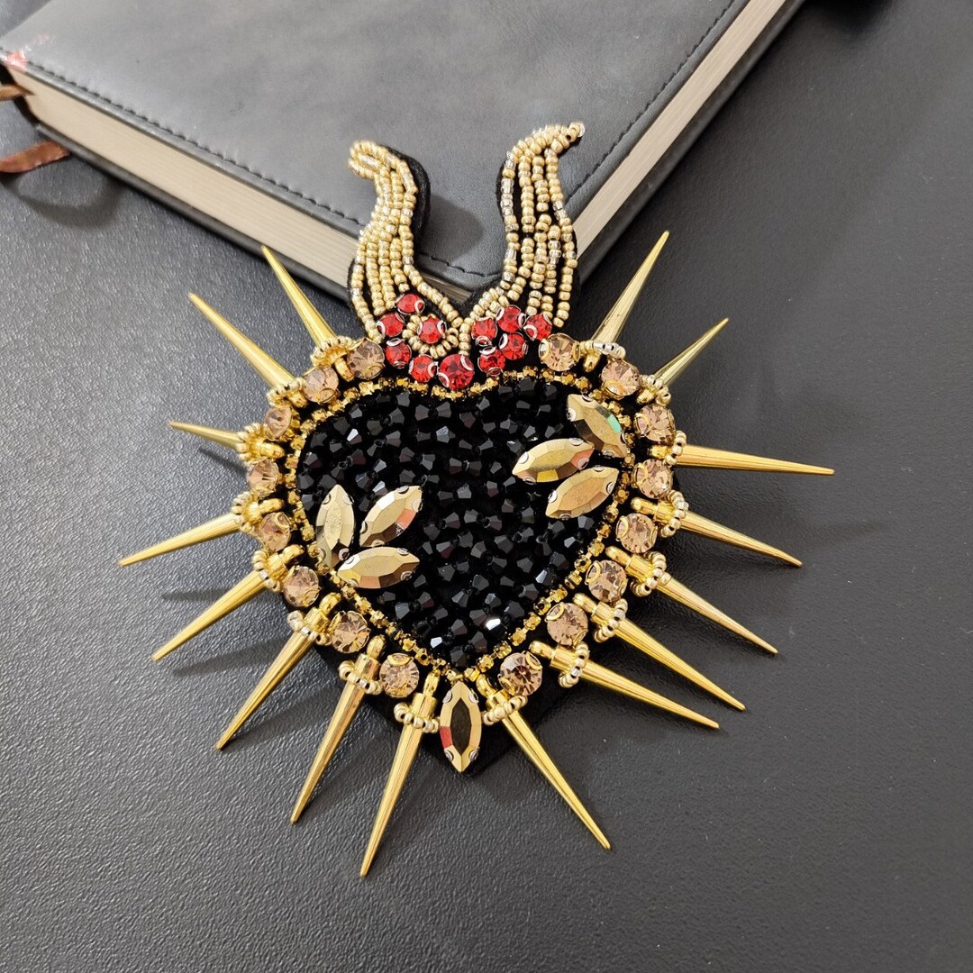 Delicate Heart Embroidery Rhinestone Sequined Applique Patch,beaded ...