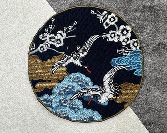 Delicate Crane Embroidery Applique Patch,Embroidered Crane Supplies for Coat,T-Shirt,Costume Decorative Appliques Patches