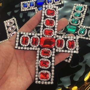 Delicate Embroidery Rhinestone Cross Applique Patch,Beaded Diamond Cross Patch Supplies for Coat,T-Shirt,Costume Decorative Applique Patches