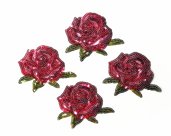 4 Pieces Flower Sequined Applique Patch,Sequin Florals Sequins Patch Supplies for T-Shirt,Jeans,Dress Decorative Appliques Patches
