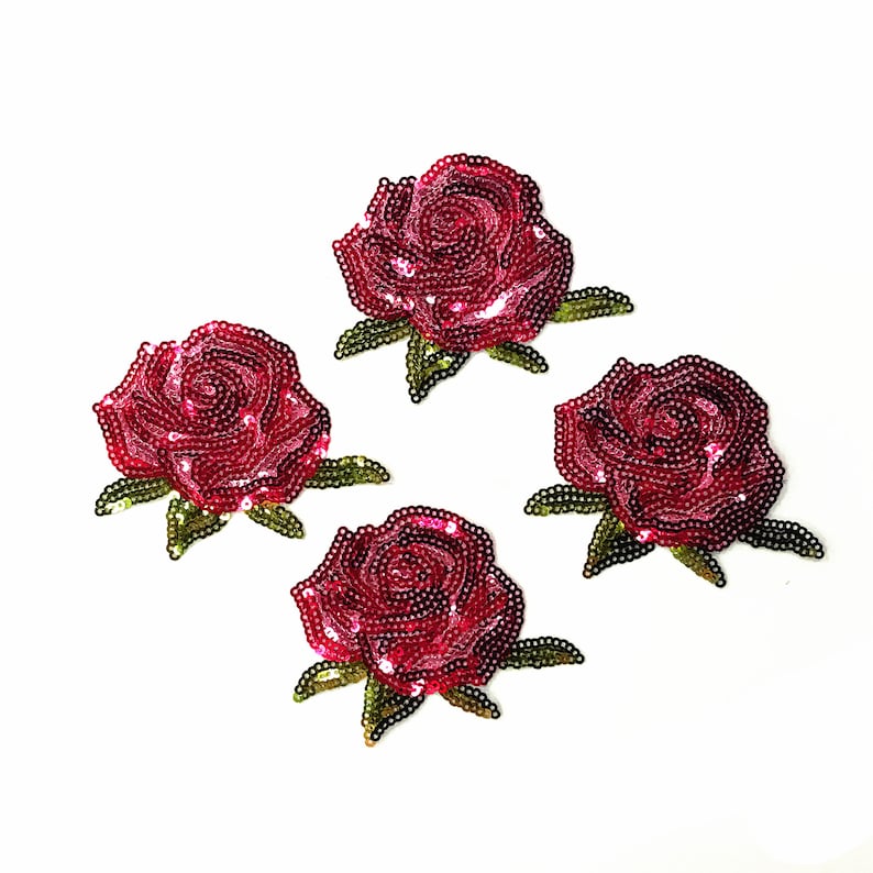 4 Pieces Flower Sequined Applique Patchsequin Florals Sequins Etsy