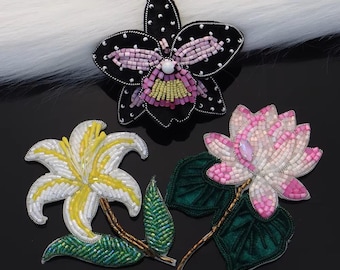 Delicate Embroidery Beaded Flower Applique Patch,Rhinestone Floral Patch Supplies for Coat,T-Shirt,Costume Decorative Applique Patches