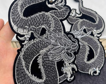 A Pair of Embroidered Dragon Applique Patch,Vintage Dragon Patch for Clothing or Dress,Decorative Embroidery Appliques Patches