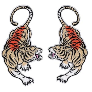 A Pair of Tiger Iron on Embroidered Applique Patch,Tiger Patch for Clothing or Dress,Costume Decorative Embroidery Appliques Patches