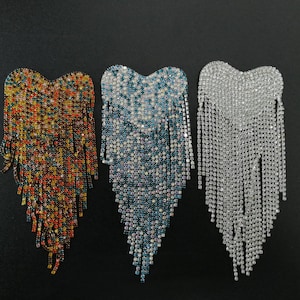 Delicate Embroidery Beaded Heart Applique Patch,Rhinestone Fringed Heart Patch Supplies for Coat,T-Shirt,Costume Decorative Applique Patches