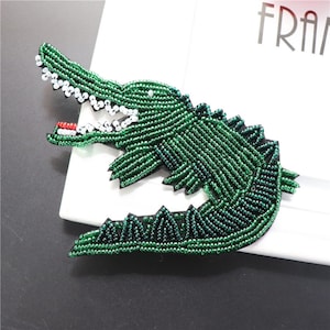 Delicate Embroidery Beaded Crocodile Sequined Applique Patch,Beaded Patch Supplies for Coat,T-Shirt,Costume Decorative Appliques Patches