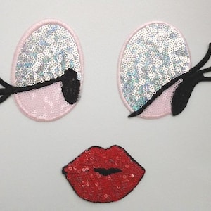 Eye and Mouth Sequined Applique Patch,Paillette Patch,Sequins Eye Patch Supplies for Coat,T-Shirt,Costume Decorative Appliques Patches