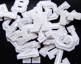 White Embroidered iron on Letters Applique Patch,Iron On Name Letters Patch for T-Shirt or Coat,Decoration Embroidery iron on Patches