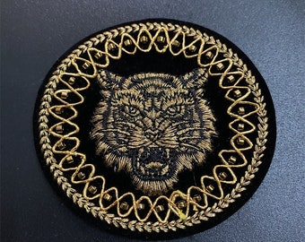 Tigerhuvudbroderiapplikationslapp, broderade tigerlapptillbehör för kappa, t-shirt, jeans, dekorativa applikationslappar