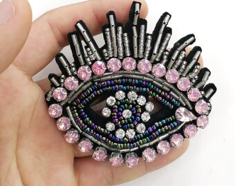 Delicate Beaded Eye Embroidery Sequined Applique Patch,Rhinestone Eyes Patch Supplies for Coat,T-Shirt,Costume Decorative Appliques Patches