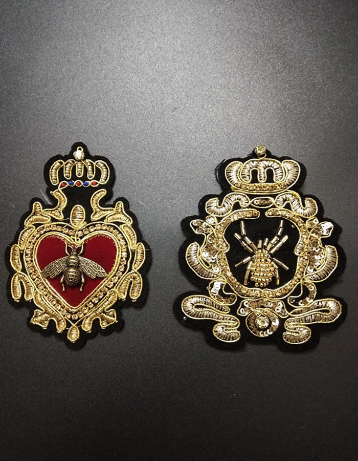 Delicate Gold Crown Bee Embroidered Applique Patch,Embroidery Bees Patch for Clothing or Dress,Decorative Embroidery Appliques Patches