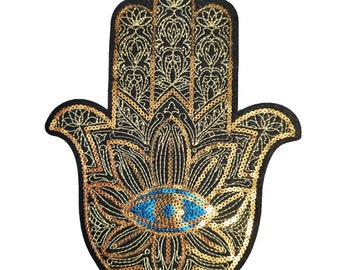 Gold Hand Sequined Applique Patch,Sequins Eye Patch Supplies for Coat,T-Shirt,Jeans Decorative Iron on Appliques Patches