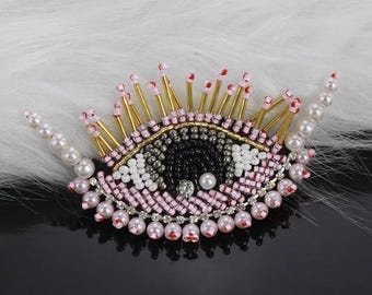 Delicate Embroidery Beaded Eye Sequined Applique Patch,Rhinestone Eyes Patch Supplies for Coat,T-Shirt,Costume Decorative Appliques Patch