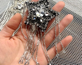 Delicate Fringed Star Embroidery Rhinestone Applique Patch,Beaded Star Patch Supplies for Coat,T-Shirt,Costume Decorative Applique Patches