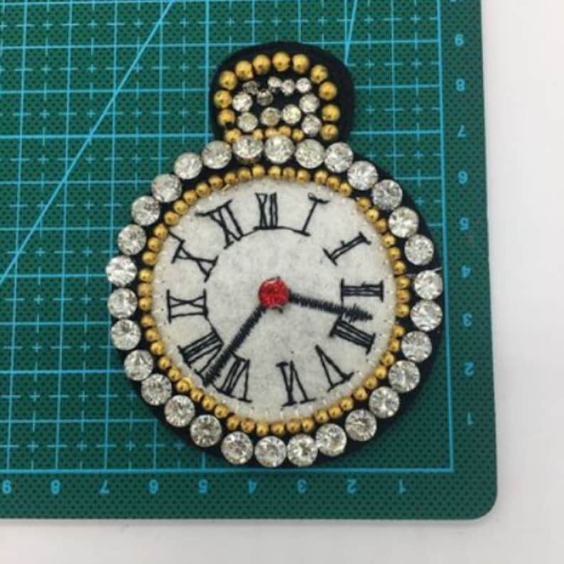 Clock Embroidery Rhinestone Applique Patch,beaded Clock Patch Supplies ...