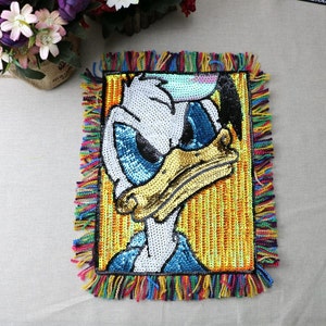 Large Donald Duck Sequined Applique Patch,Paillette Patch,Sequins Cartoon Patch Supplies for Coat,T-Shirt,Costume Decoration Appliques