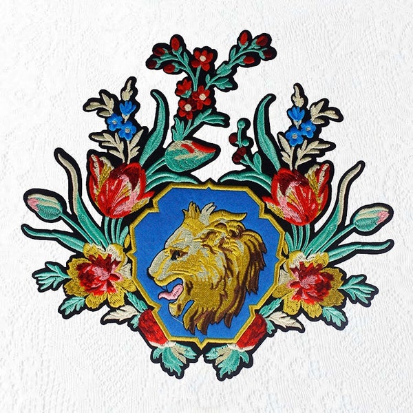 Delicate Embroidered Lion and Flowers Applique Patch,Embroidery Floral Patches for Clothing or Dress,Decorative Appliques Patches