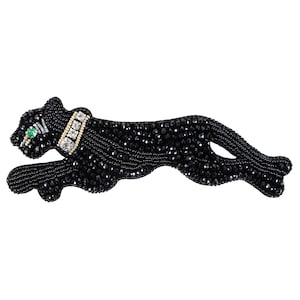 Parche de aplique con lentejuelas y diamantes de imitación bordados de pantera, parche de leopardo con cuentas, suministros para abrigos, camisetas y ropa, parche decorativo.