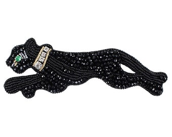 Panther Embroidery Rhinestone Sequined Applique Patch,Beaded Leopard Patch Supplies for Coat,T-Shirt,Clothing Decorative Applique Patch