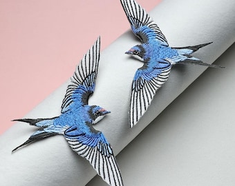A pair of Swallow Embroidery Iron on Applique Patch,Embroidered Birds Patch Supplies for Coat,T-shirt or Jeans Decorative Appliques Patches