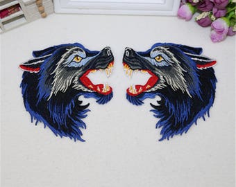 A Pair of Wolf Head Embroidered Applique Patch,Vintage Wolf Patch for Clothing or Dress,Decorative Embroidery Appliques Patches