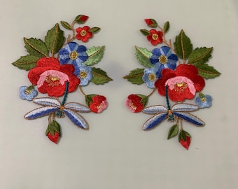 A Pair of Embroidered Colorful Flower Iron on Applique Patch,Vintage Floral Patch for Clothing or Dress Decoration Appliques (8 colors)