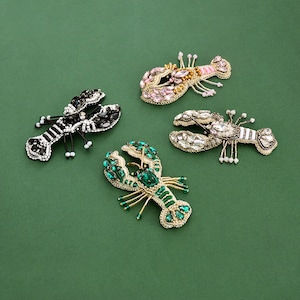 Parche de aplique con lentejuelas y diamantes de imitación con bordado de langosta delicado, suministros de parches con cuentas para abrigos, camisetas y disfraces.