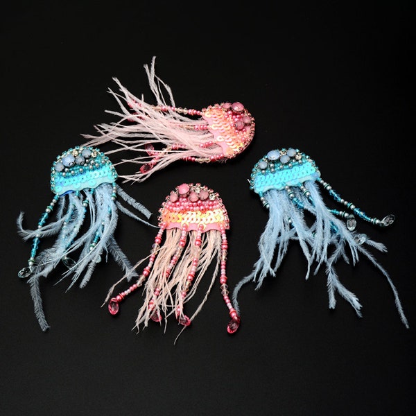Jellyfish Beaded Embroidery Sequined Applique Patch,Beaded jellyfish Patch Supplies for Coat,T-Shirt,Costume Decorative Applique Patch