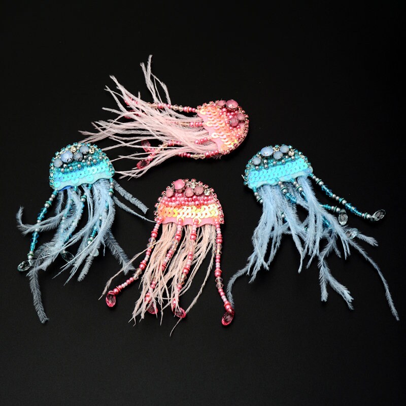 Jellyfish Rhinestone Beaded Applique, BA-034 – Hai Trim & Feathers