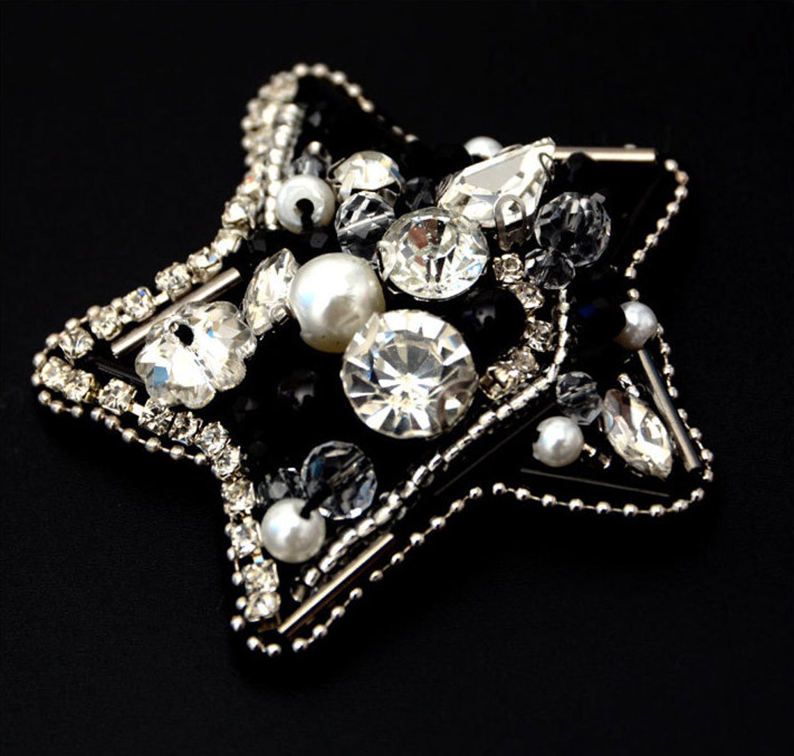 Delicate Embroidery Beaded Star Applique Patchbeaded Diamond Etsy