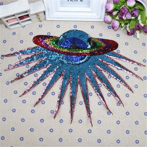 Planet Sequined Applique Patch,Paillette Patch,Sequins Earth Patch Supplies for Coat,T-Shirt,Costume Decorative Patches