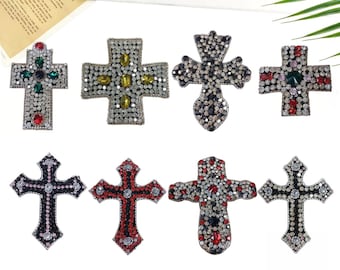 Various Cross Embroidery Rhinestone Applique Patch,Beaded Cross Patch Supplies for Coat,T-Shirt,Costume Decorative Appliques Patches