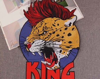 Stor tigerbroderiapplikationslapp, broderade tigerhuvudlappar för kappa, t-shirt, jeans, dekorativa applikationslappar