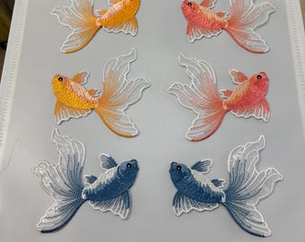 A Pair of Embroidered Fish Iron on Applique Patch,Embroidery Fishes Patches for Clothing or Dress,Decorative Embroidery Appliques Patches