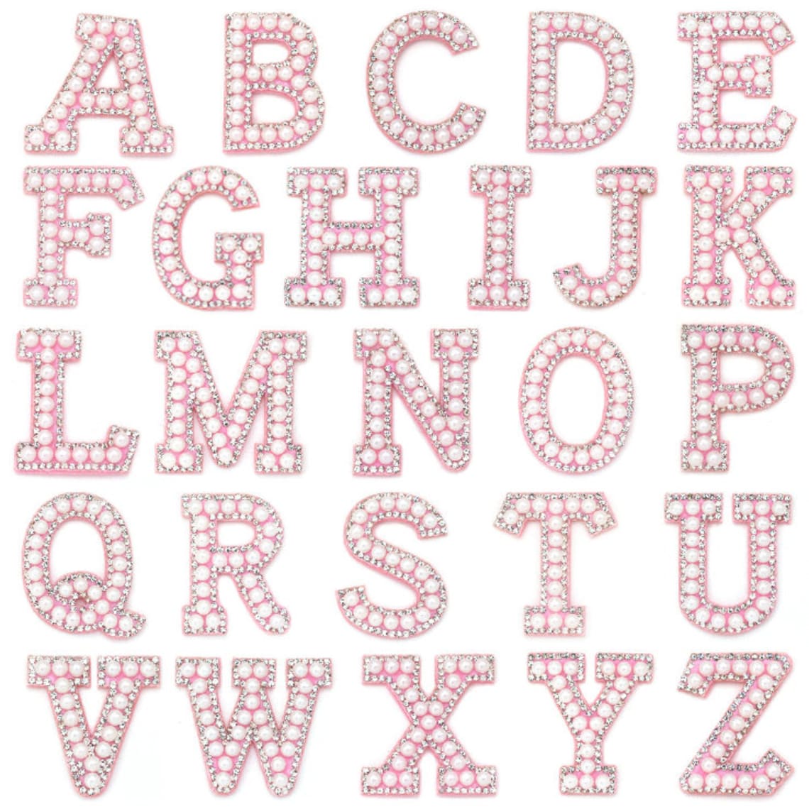 Pink Pearl and Rhinestone Letters Iron on Applique Etsy