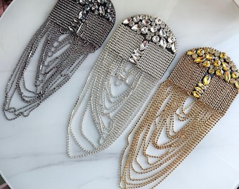 A Pair of Gold Crystal Tassels Epaulet,Handmade Shoulder Pad,Studs Diamond Shoulder Decoration Epaulets,Shoulder Embellishment,Epaulets