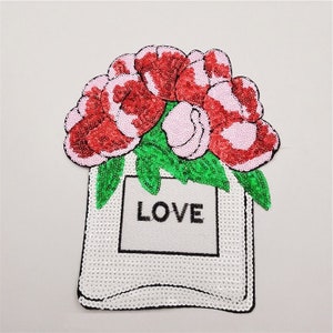 Perfume Bottle Sequined Applique Patch,Sequins Flower Bottle Patch Supplies for Coat,T-Shirt,Jeans Decorative Appliques Patches