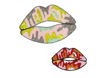 Mouth Sequined Applique Patch,Paillette Patch,Sequins Lips Iron on Patch Supplies for Coat,T-Shirt,Costume Decorative Appliques Patches