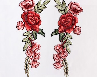 3D-Blumen-Stickerei-Applikation – 2 Stück Set, Rosarot – Zum Aufbügeln Oder Annähen Für Kleider, Röcke & Deko