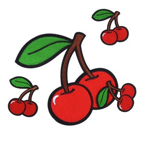 4 Pieces Cherry Embroidery Applique Patch,Embroidered Cherry Patch Supplies for Coat,T-shirt or Jeans Decorative Appliques Patches