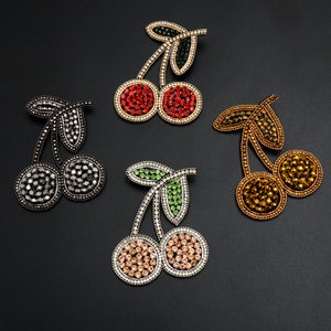 Delicate Embroidery Rhinestone Cherry Applique Patch,Beaded Diamond Cherry Patch Supplies for Coat,T-Shirt,Costume Decorative Patches