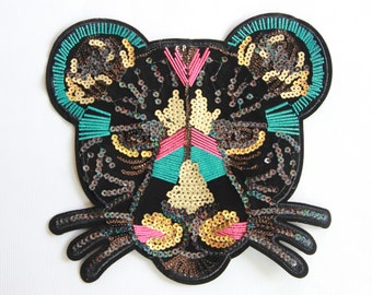 Leopard Sequined Applique Patch,Paillette Patch,Sequins Patch Supplies for Coat,T-Shirt,Costume Decorative Patch