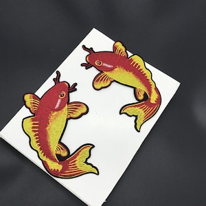 A Pair of Goldfish Embroidered Applique Patch,Vintage Fish Patch for Clothing or Dress,Costume Decorative Embroidery Appliques